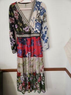 Kaktus Mixed Floral Pattern Tiered Maxi Dress Medium Art To Wear Boho Cottagecor